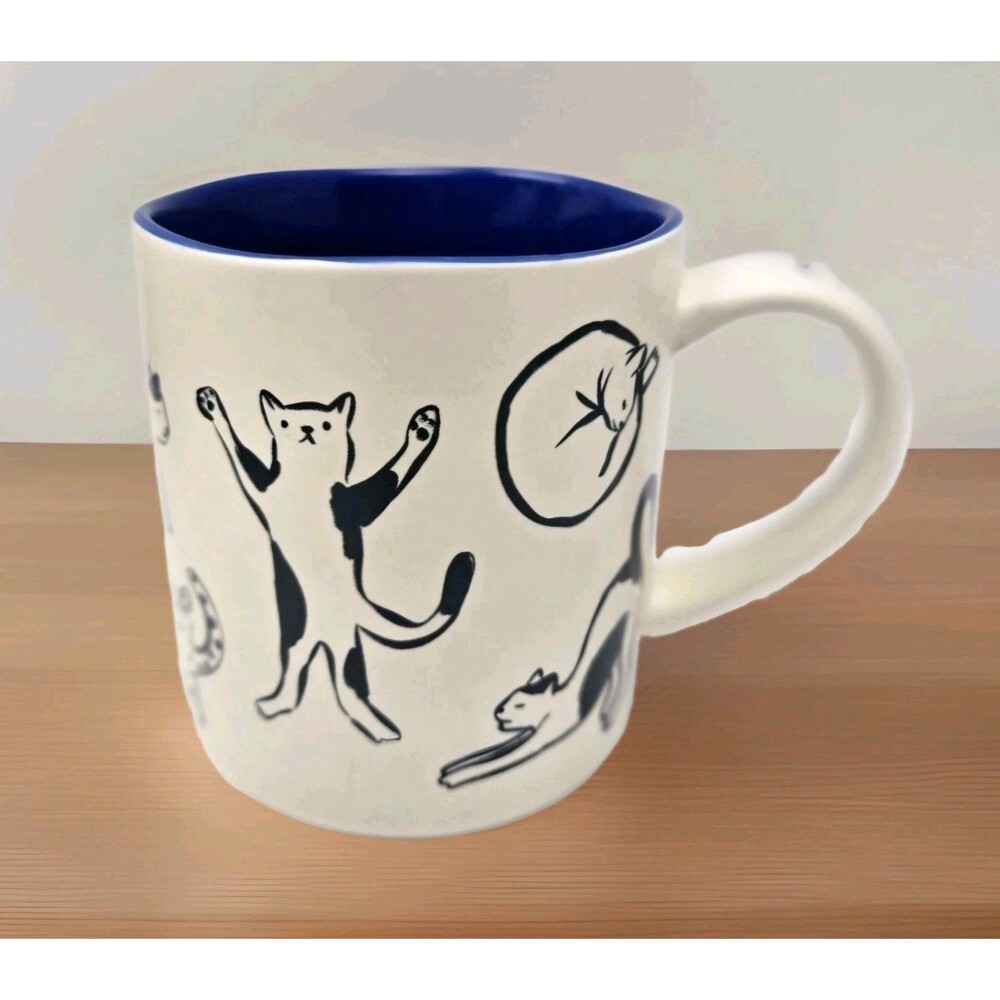 Opalhouse Cat Person Stoneware Mug Blue Interior Playful Cat Illustrations NEW